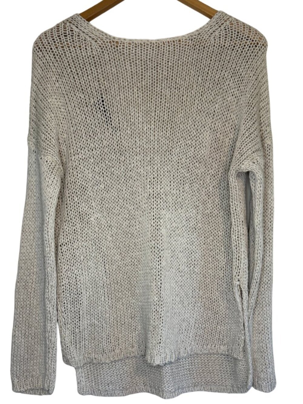 360 Sweater Cream Beige Linen Cotton Open Knit Oversized Sweater M